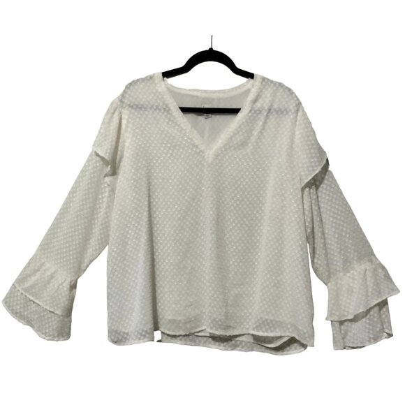 A New Day Womens White Sheer Textured Blouse Layered Ruffle Sleeves Size XXL - Picture 2 of 7